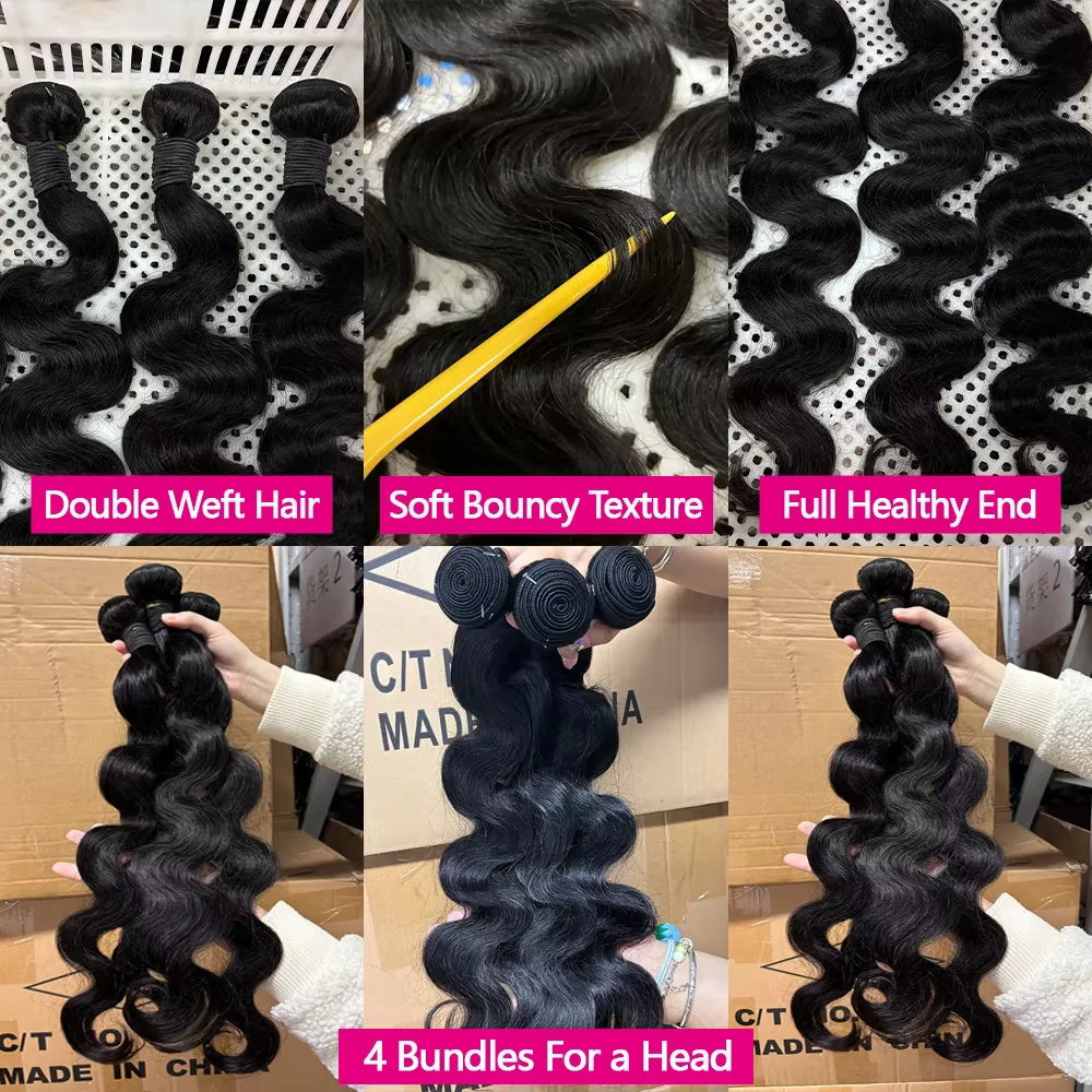 12A Body Wave Tissage Cheveux Humains Tissage Lot Brésilien 2x6 And 32 Inch Tissages Transaprent Mèc