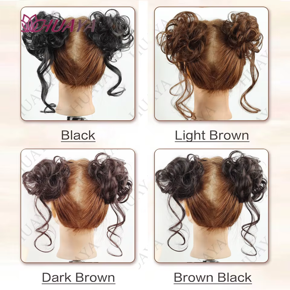 2 pièces synthétique désordre Updo cheveux Chignon Chignon chouchous faux cheveux bande tresse élast