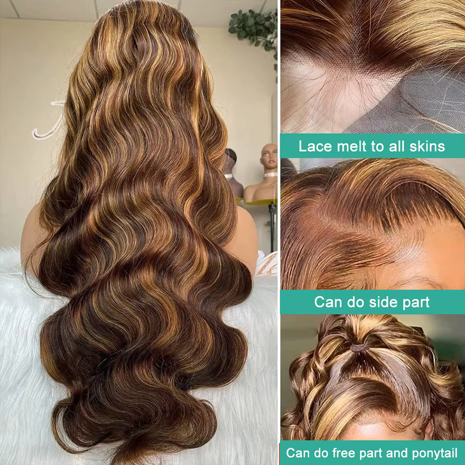 Perruque frontale HD 13x4 13x6 en cheveux humains brésiliens pour femmes, 30 pouces, blond ombré, on
