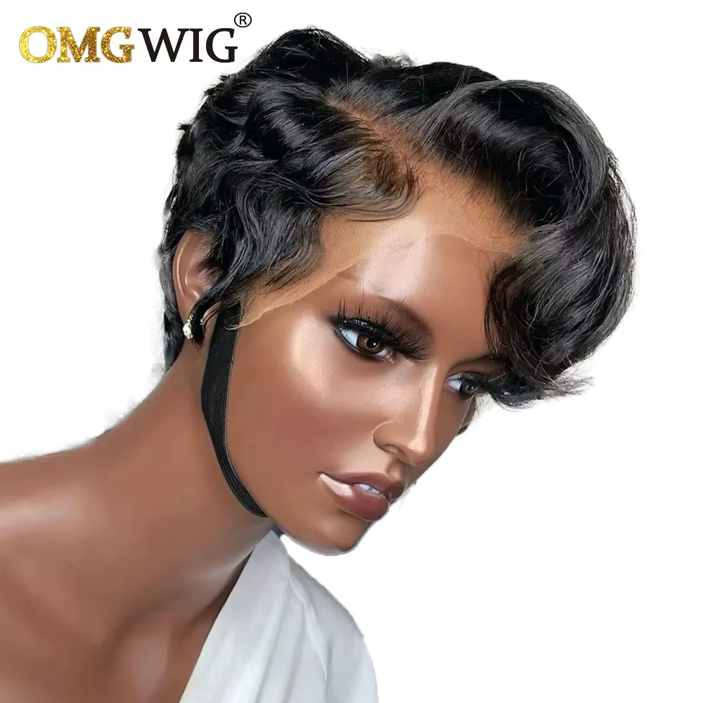 Perruque Lace Frontal Wig brésilienne Remy, cheveux naturels, naissance des cheveux ondulée, pre-plu
