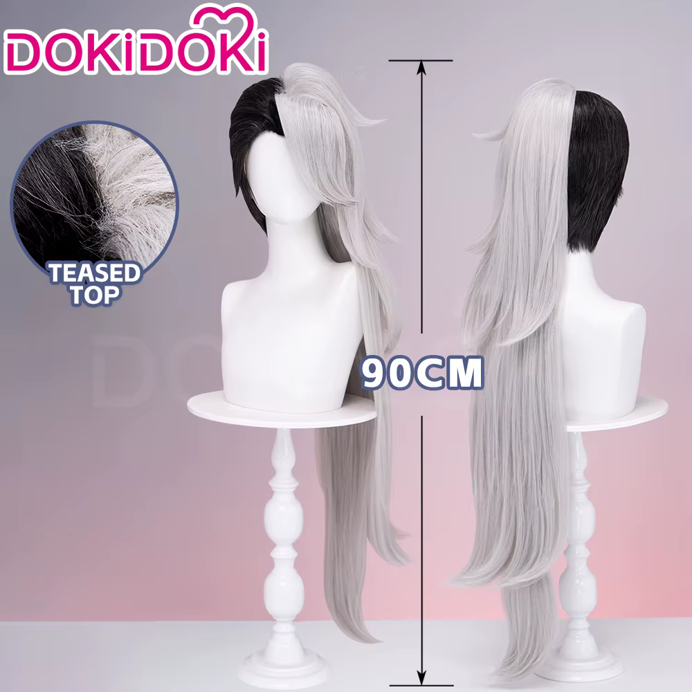 Loona perruque Anime Cosplay dokidoki femmes 90 cm de Long argent-gris noir cheveux Loona Cool Cospl