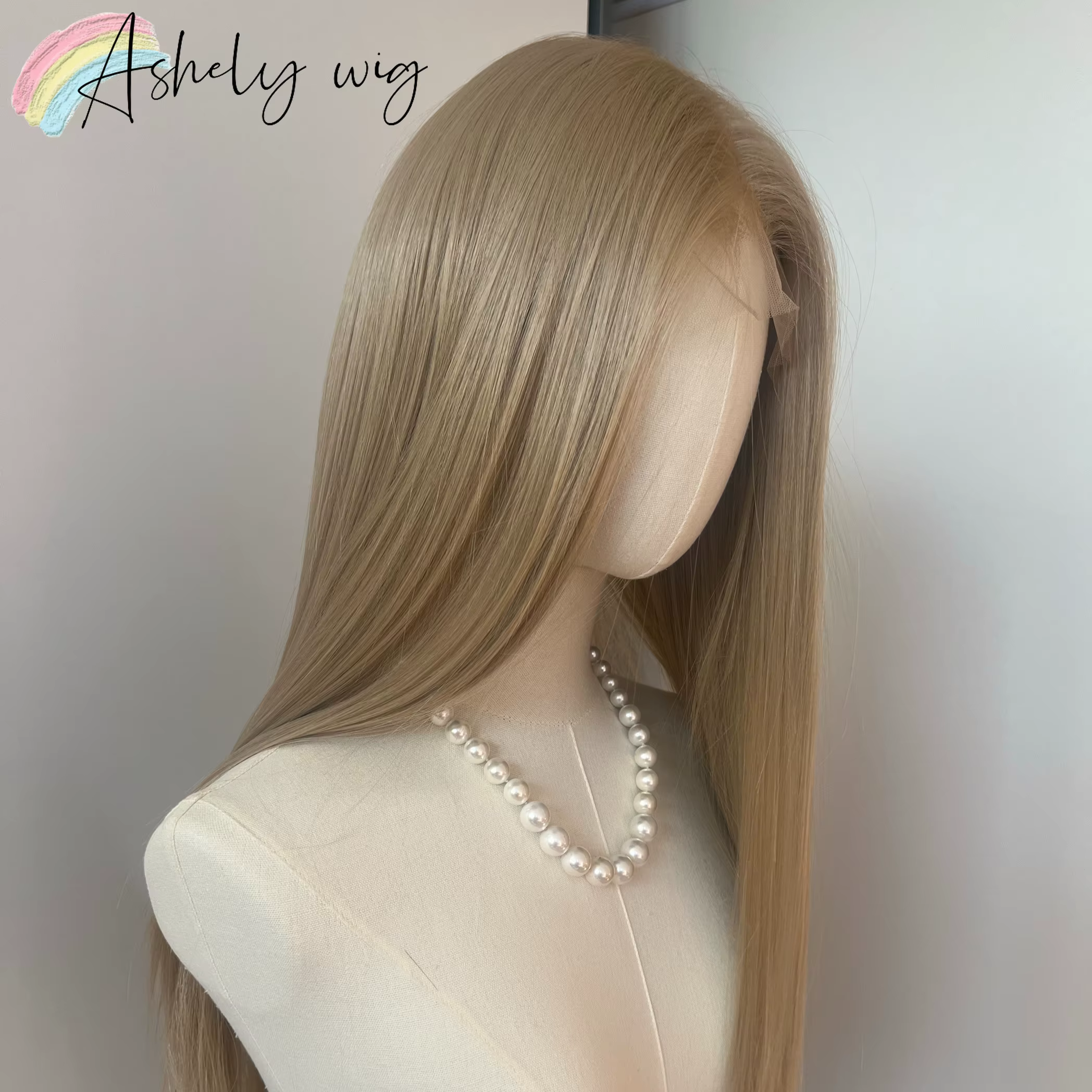 Ashely – perruque Lace Front Wig synthétique lisse et longue, blond platine, 26 pouces, 13x4, Fibers