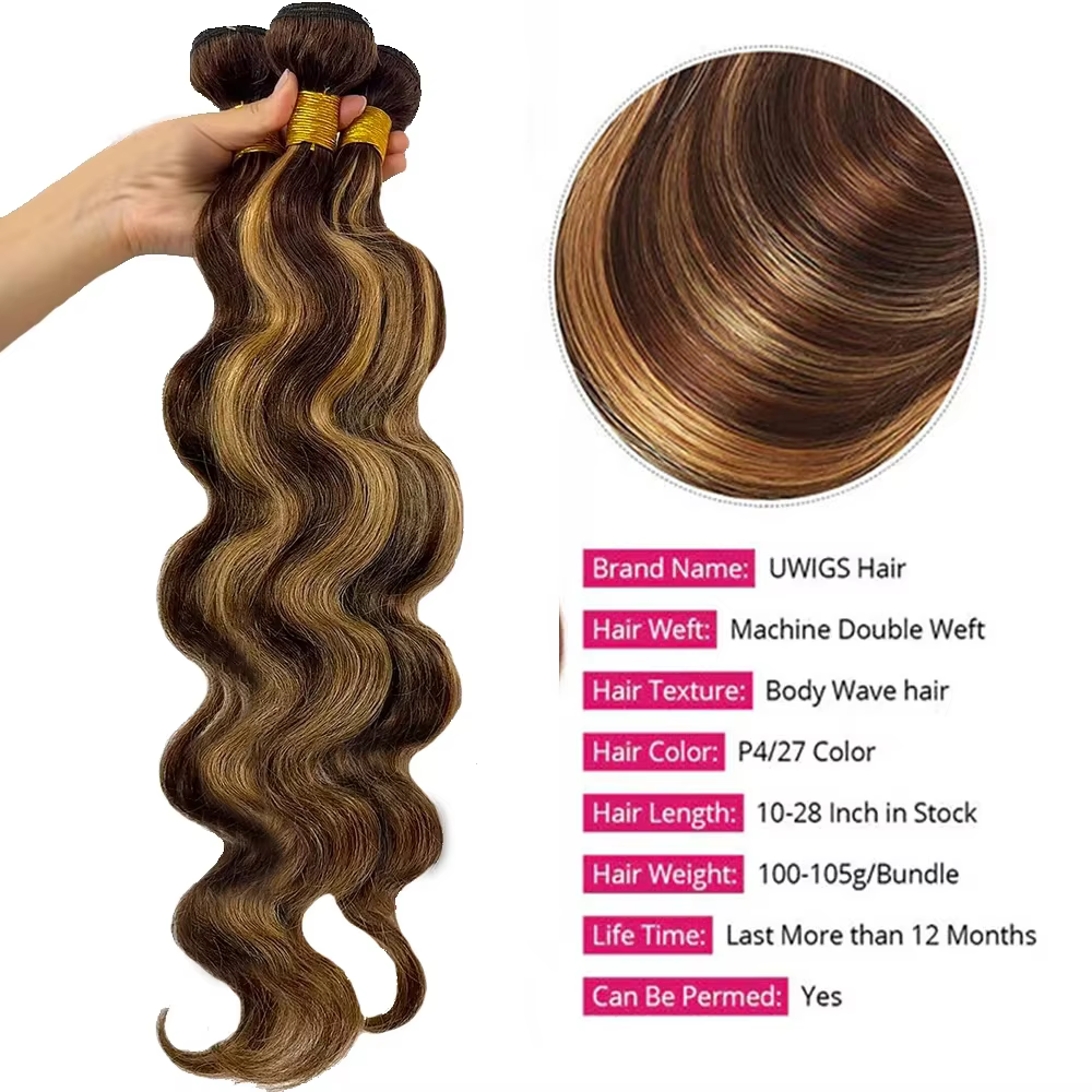 Offres sur les extensions de cheveux naturels brésiliens non traités, ondulés, colorés, 16A Highligh