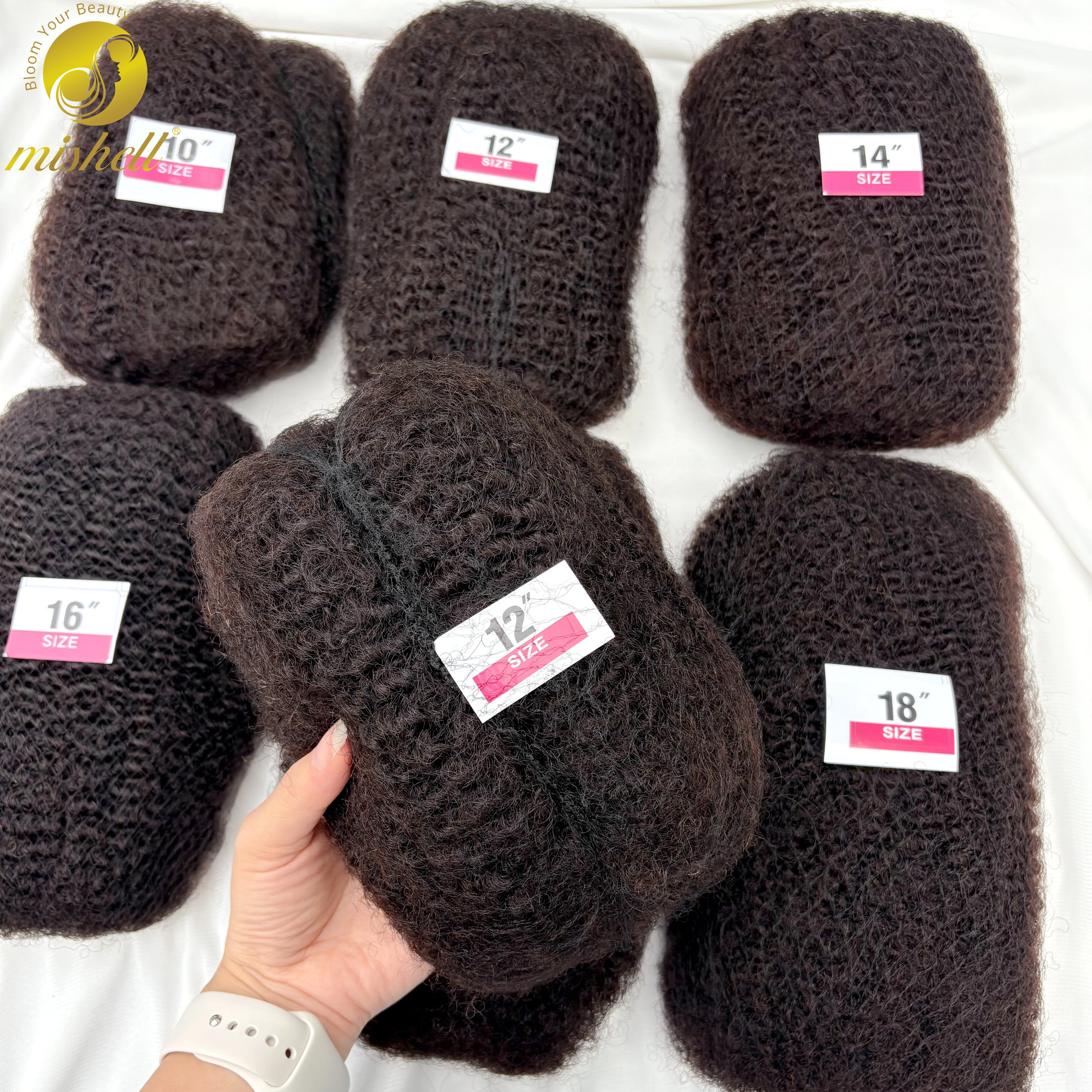 Extensions de cheveux humains naturels 4C Afro Kinky Curly en vrac, sans trame, Remy brésilien, 10-1
