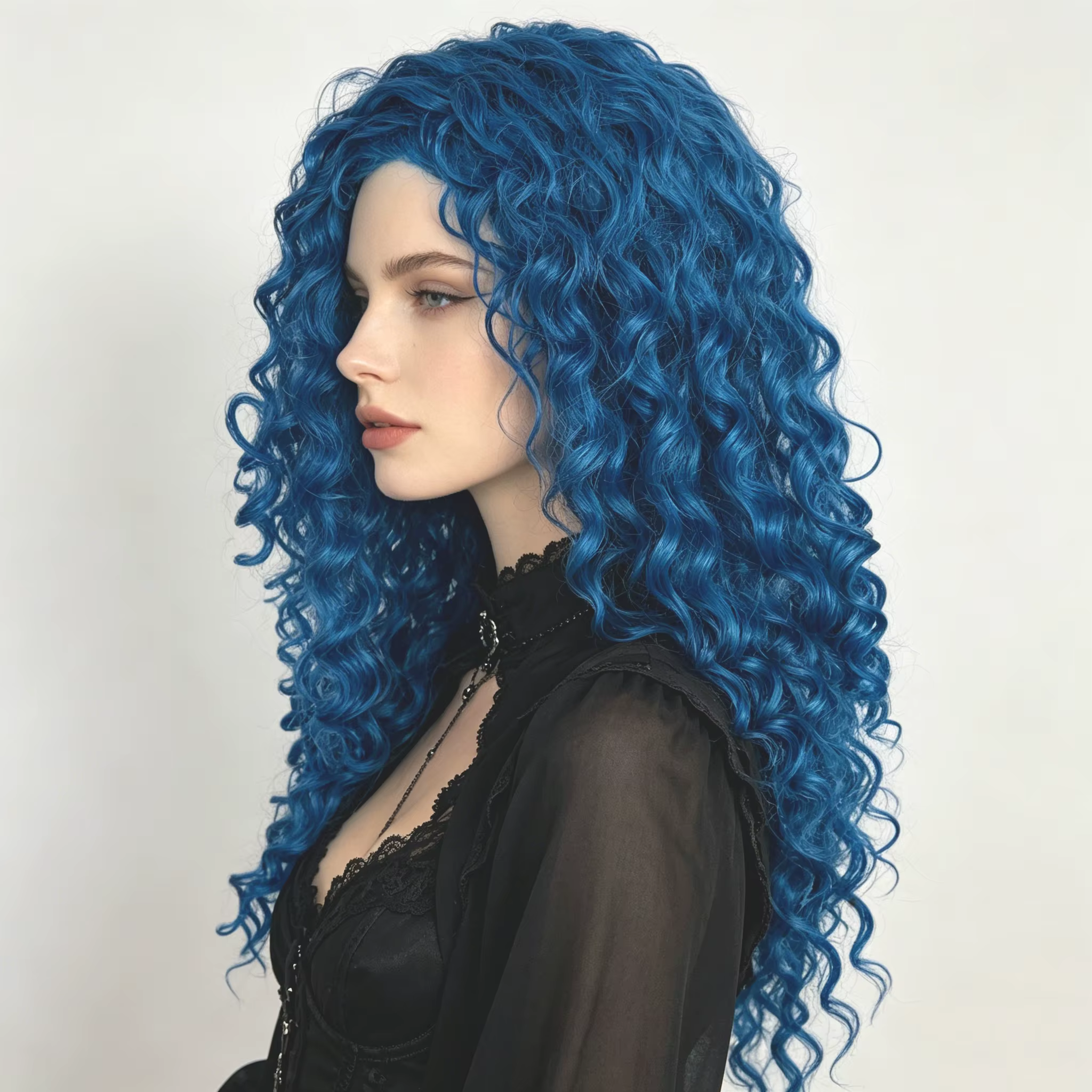 Perruque de cosplay bleue bouclée, cheveux synthétiques de longueur moyenne pour femmes, pour cospla