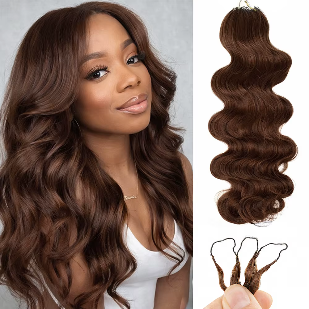 Extensions de cheveux humains ondulés au crochet, pré-séparées, invisibles, micro-boucles, effet plu