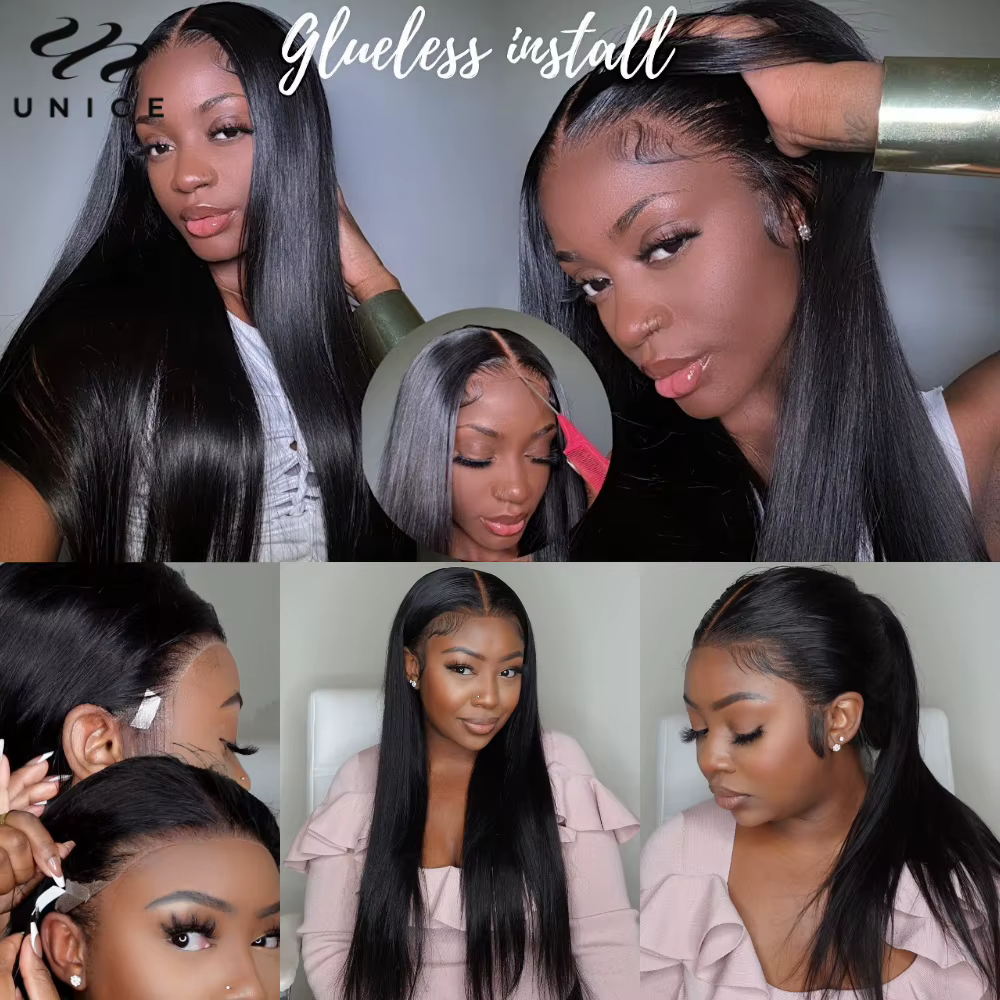 Unice Hair – perruque Lace Frontal Wig naturelle lisse, 13x4, avec cordon de serrage, pre-plucked, p