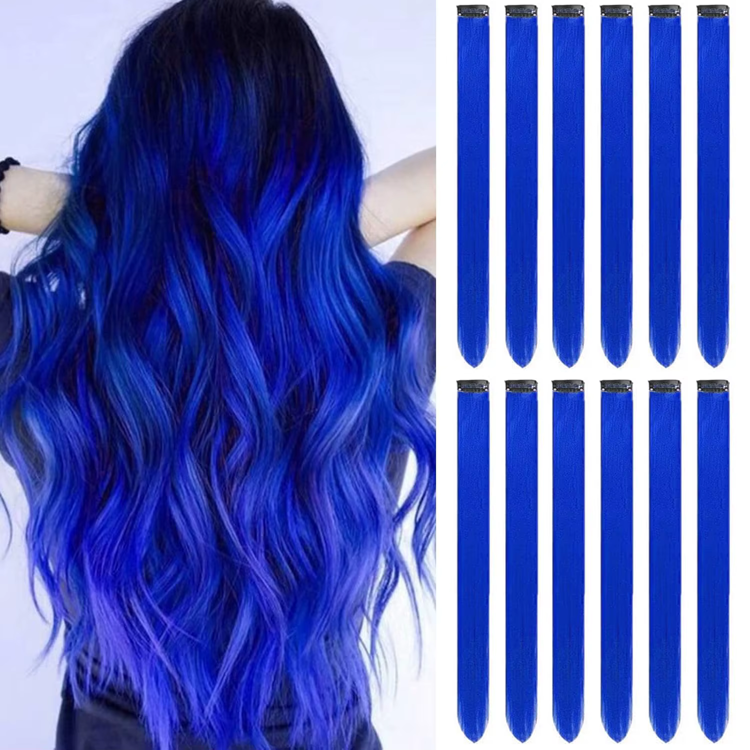 Extensions de cheveux synthétiques noires à clipser, 12 pièces, mèches colorées pour fêtes, pour fil