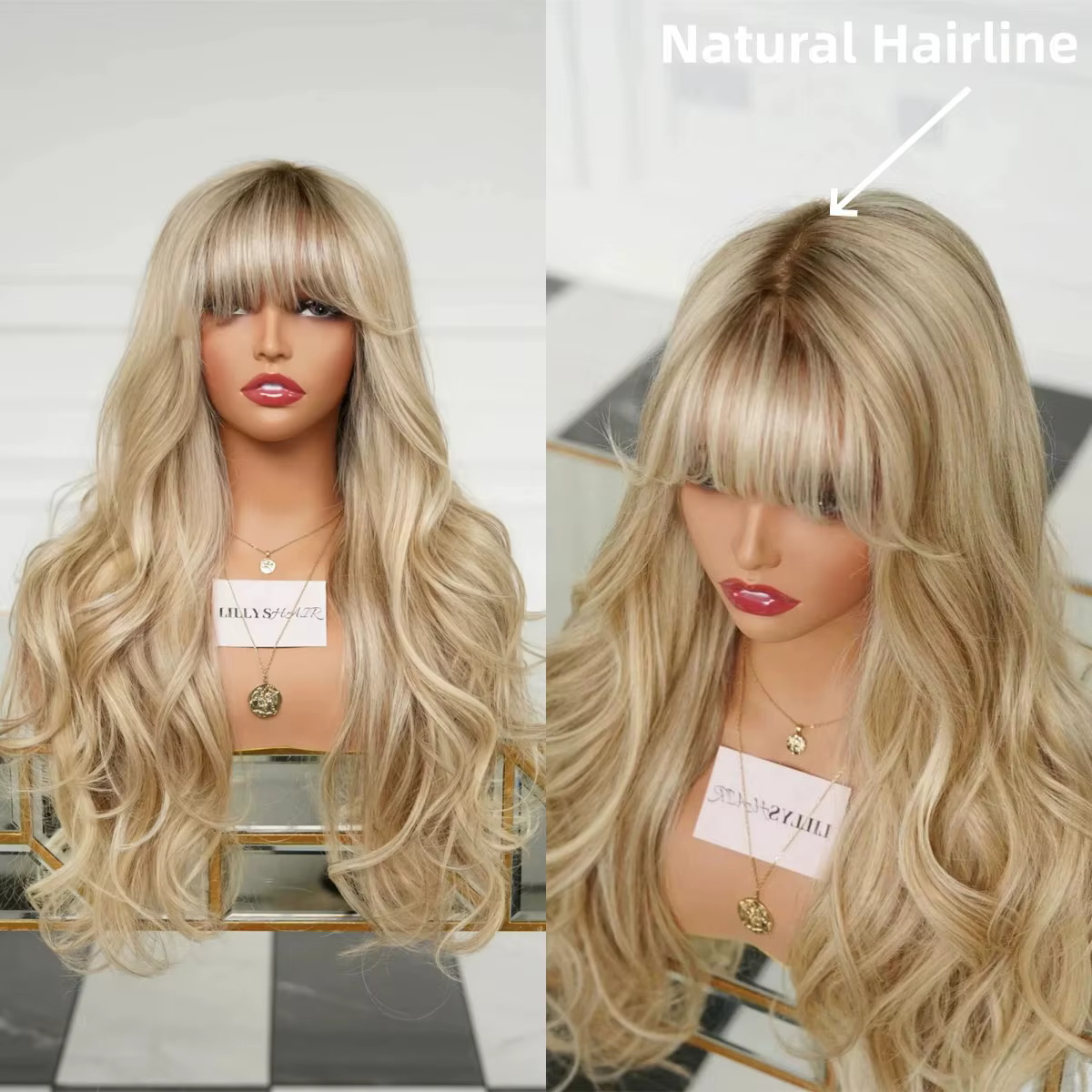 Perruque à lacet frontal de 24 pouces, nouveau style, ombré blond doré, vague corporelle, pour femme