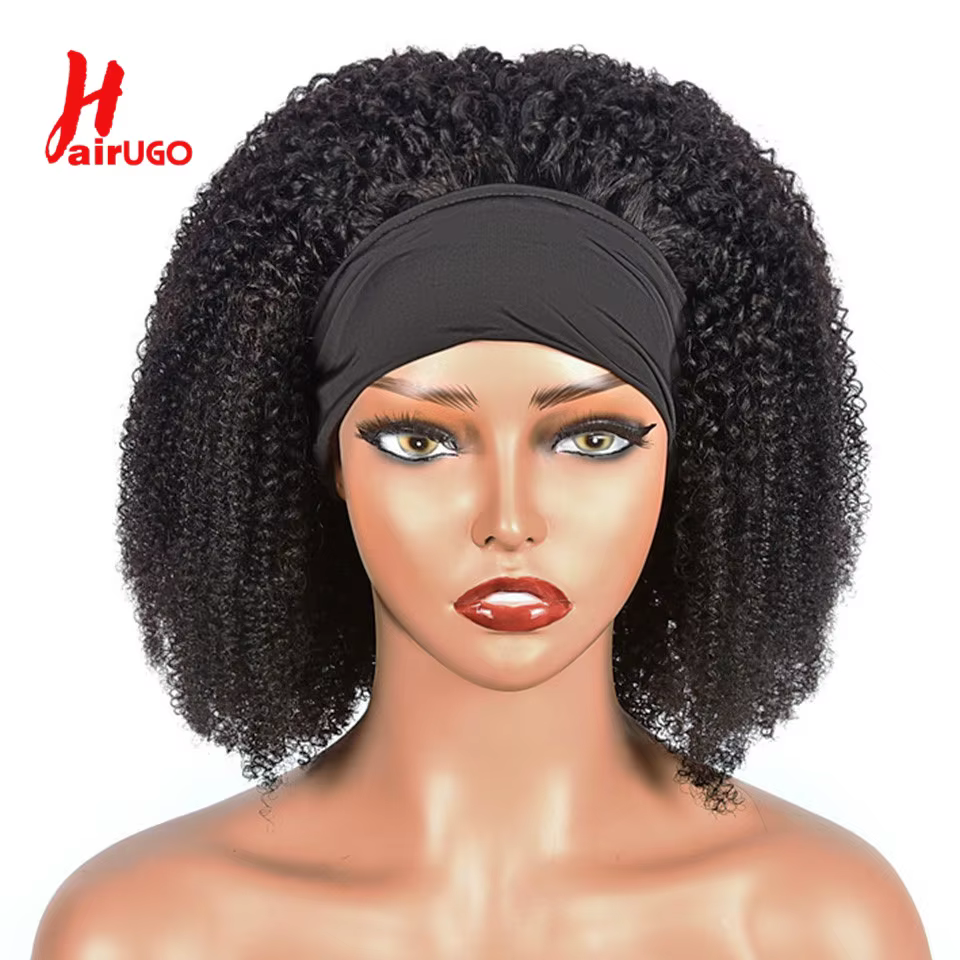 HairUGo-Perruques de cheveux humains bouclés crépus pour femmes, 180%, bande de sauna, sans colle