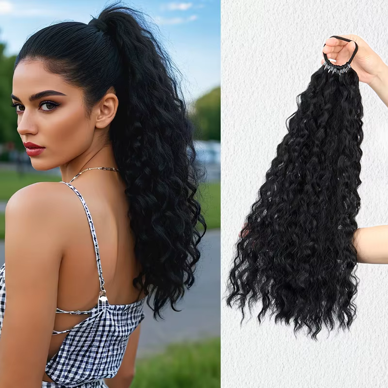 WIGSIN 18 pouces synthétique longue queue de cheval bouclée avec élastique cheveux corde Extensions