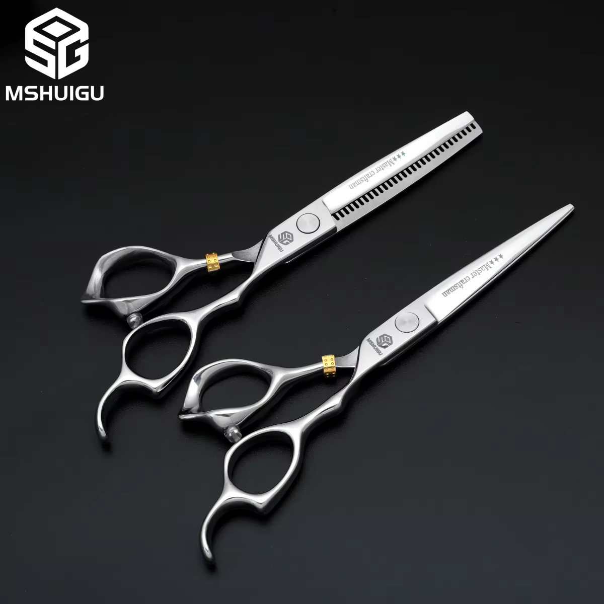MSHUIGU – ciseaux de barbier professionnels de 6 pouces, en acier inoxydable 440C, lame inversée, ci