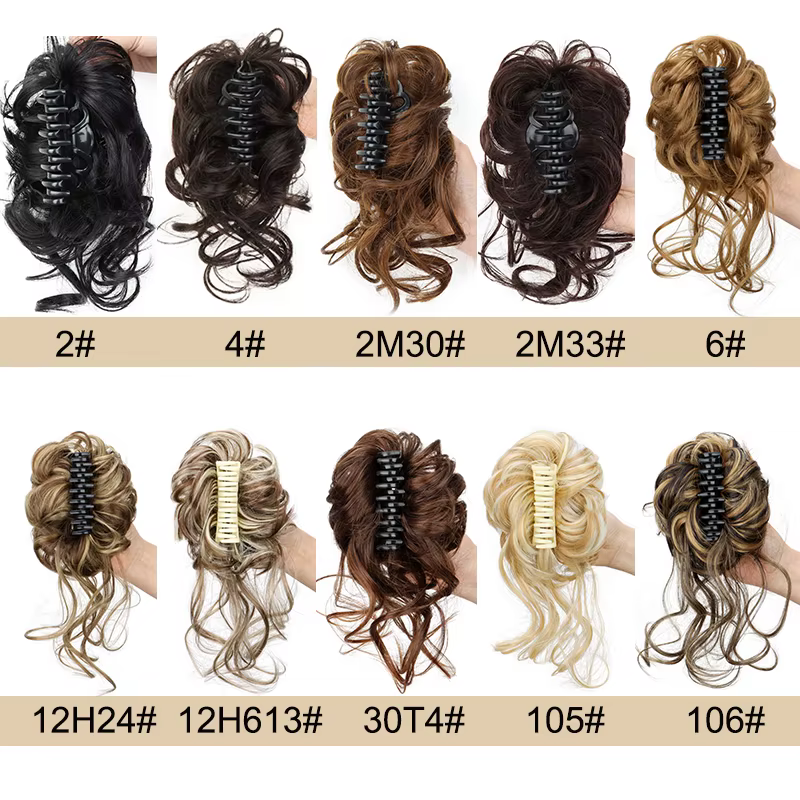 Chignon synthétique court ondulé bouclé désordonné élégant, pièce de cheveux à clip, chignon en déso