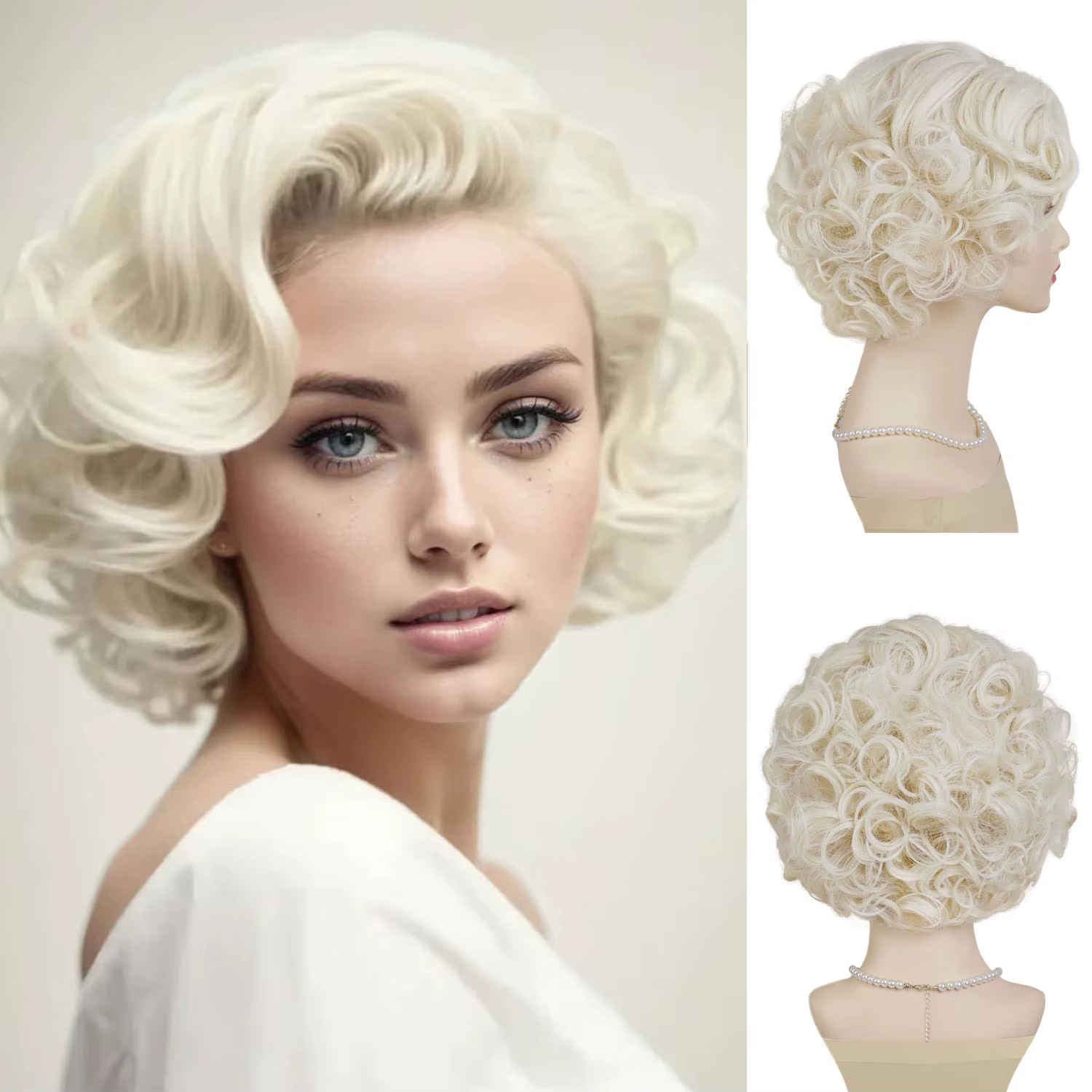 Perruque synthétique bouclée courte Blonde platine, coiffure élégante des années 1920 pour femmes, p