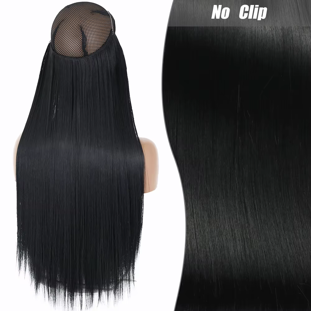 Pas de Clips Extension de cheveux naturels synthétiques artificiels postiche longue droite Blonde no