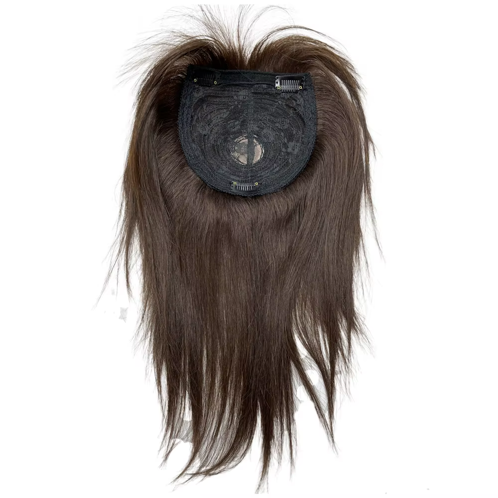 Toppers de cheveux humains épais pour femmes avec frange de poupée longue 45 cm 60g couverture de po