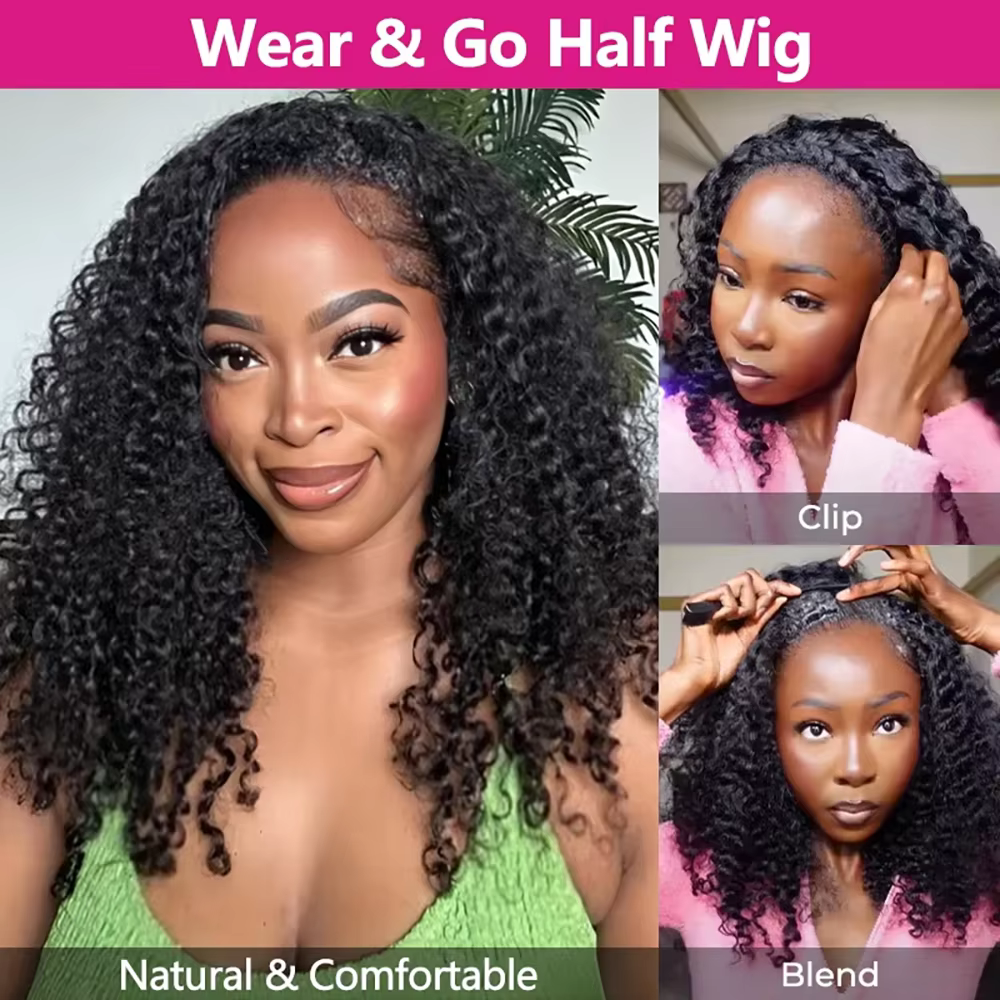 Demi-perruque 3 en 1, cheveux humains, Deep Wave, densité 220, prêt à porter, demi-perruque 3 en 1 a