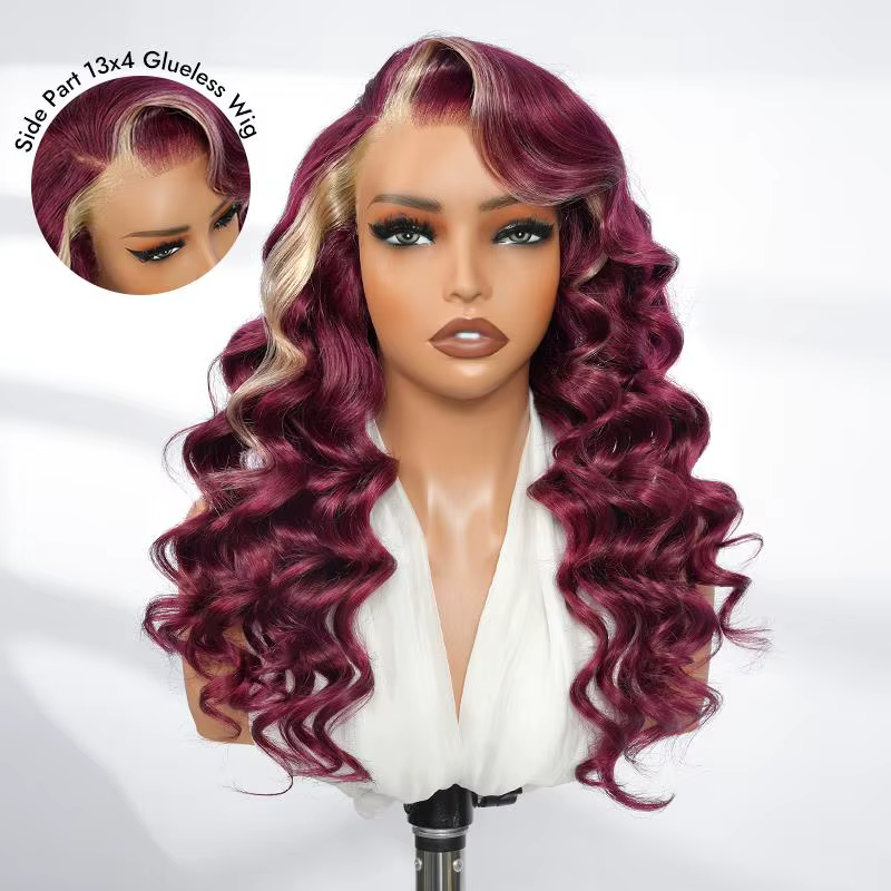Alipearl cheveux partie latérale 13x4 bordeaux 99J perruque avec Blonde Ombre cheveux humains dentel