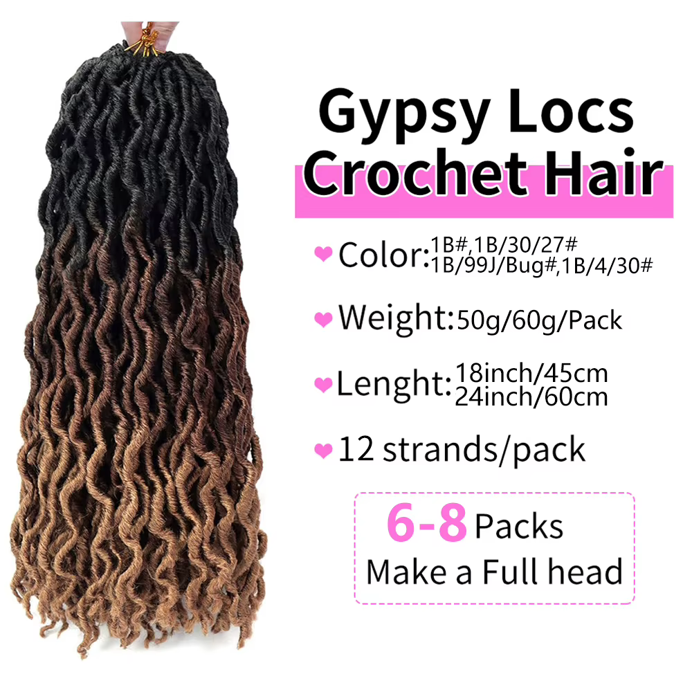 Déesse Faux locs Crochet cheveux 6 paquets/Lot doux gitane Locs ondulés Crochet tresses synthétiques