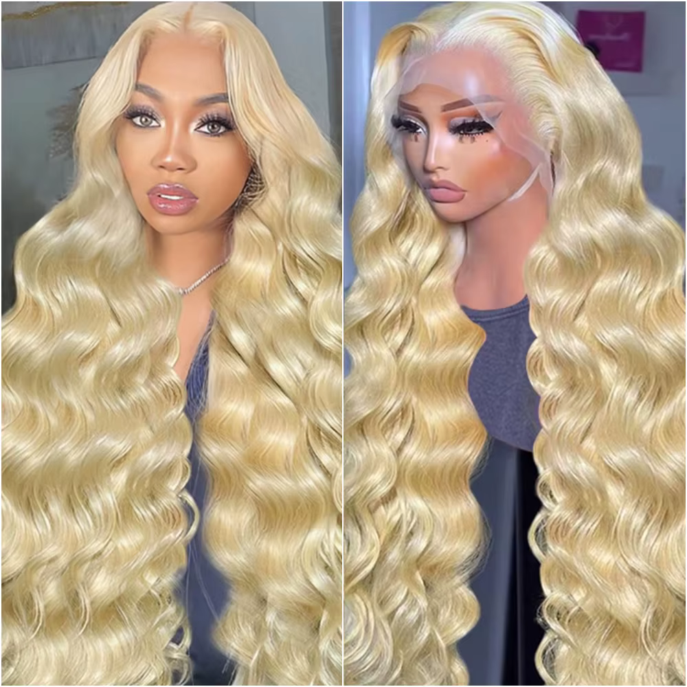 Perruque Lace Frontal Wig Body Wave brésilienne naturelle, cheveux blond miel 613 HD, 13x6, 36 pouce