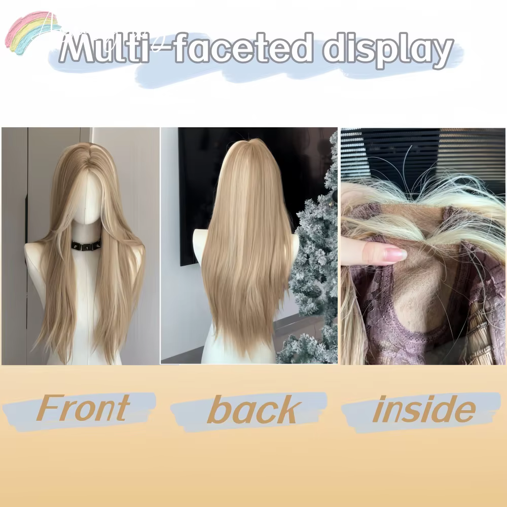 Perruque Blonde pour femmes longue ligne droite Blonde marron perruque asiatique américaine dentelle