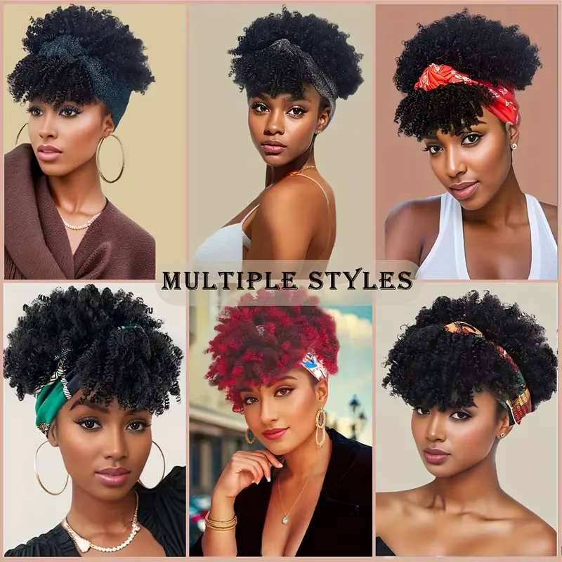 Perruque bandeau courte crépue bouclée Blonde ombrée Afro perruque bandeau bouclée avec frange pour