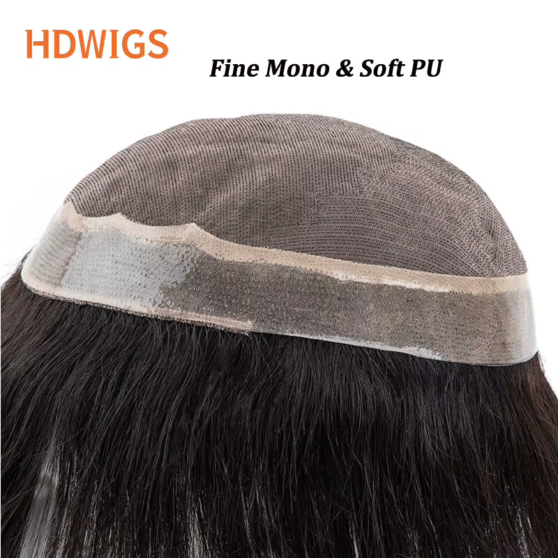 Perruques de prothèse capillaire pour hommes, Toupet masculin en PU fin mono et doux, Système de che