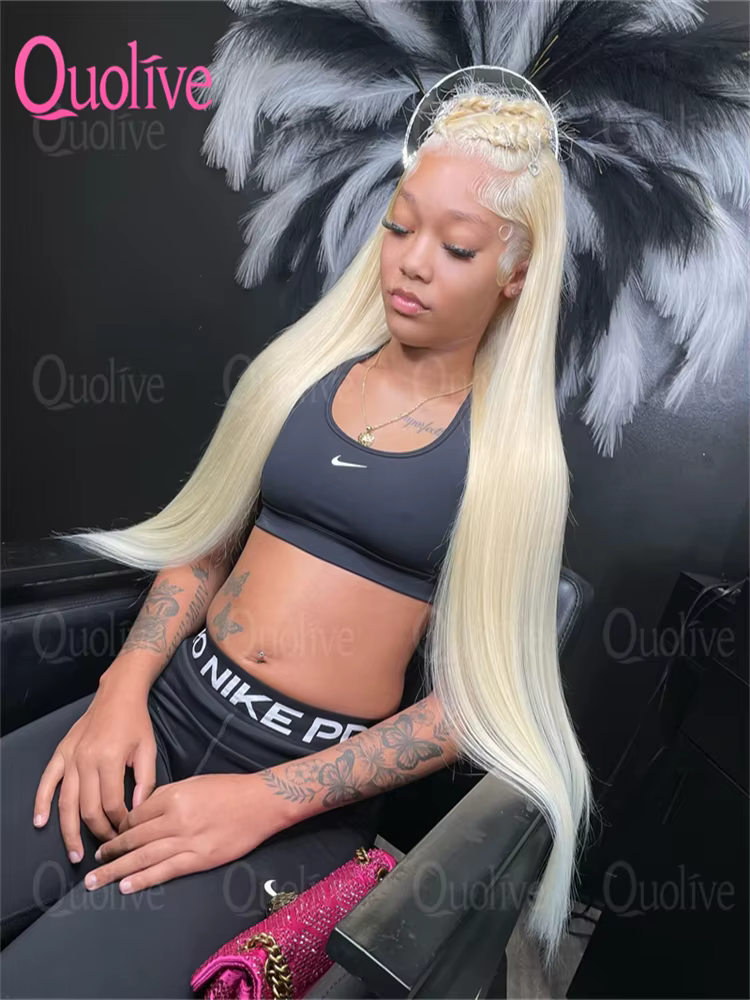 Perruque Lace Frontal Wig brésilienne naturelle, cheveux lisses, blond 613 Hd, 13x6, 13x4, pour femm