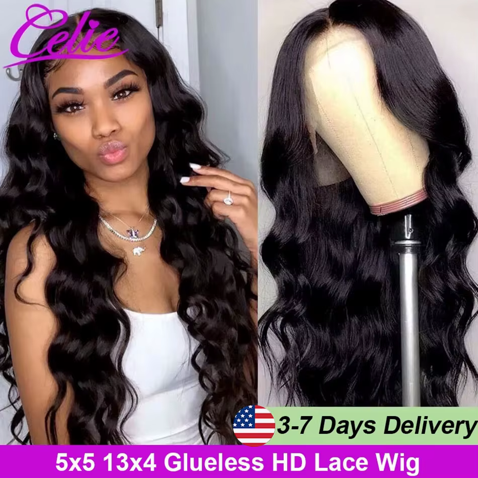 Celie-Perruque Lace Front Wig Body Wave Naturelle, Cheveux Humains, Transparent HD, 5x5, 13x4, Prêt 
