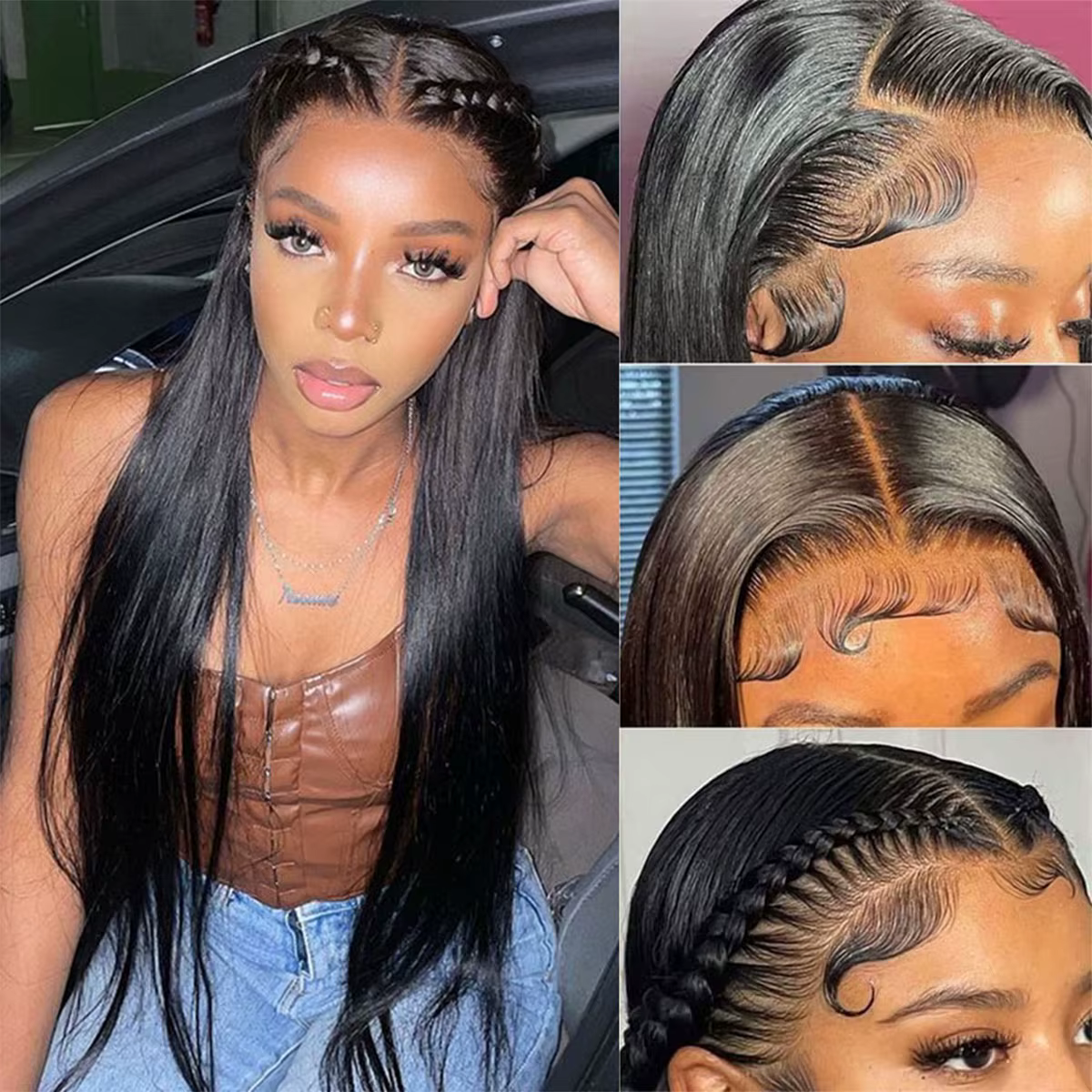 Perruques de cheveux raides 13x4 13x6 perruques frontales en dentelle couleur noire naturelle 180% d
