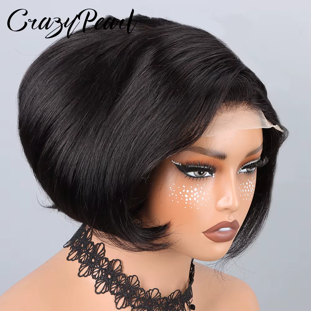 Perruque BOB 4x4 Closure Cheveux Humains Lisses Courts Noir Naturel Cheveux Brésiliens Remy Pré-Pluc