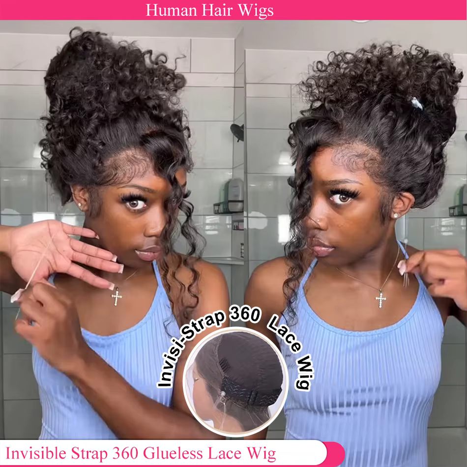 Perruque Lace Front Wig sans colle 360 HD, cheveux naturels Deep Curly, pre-coupés, 30 pouces, avec 