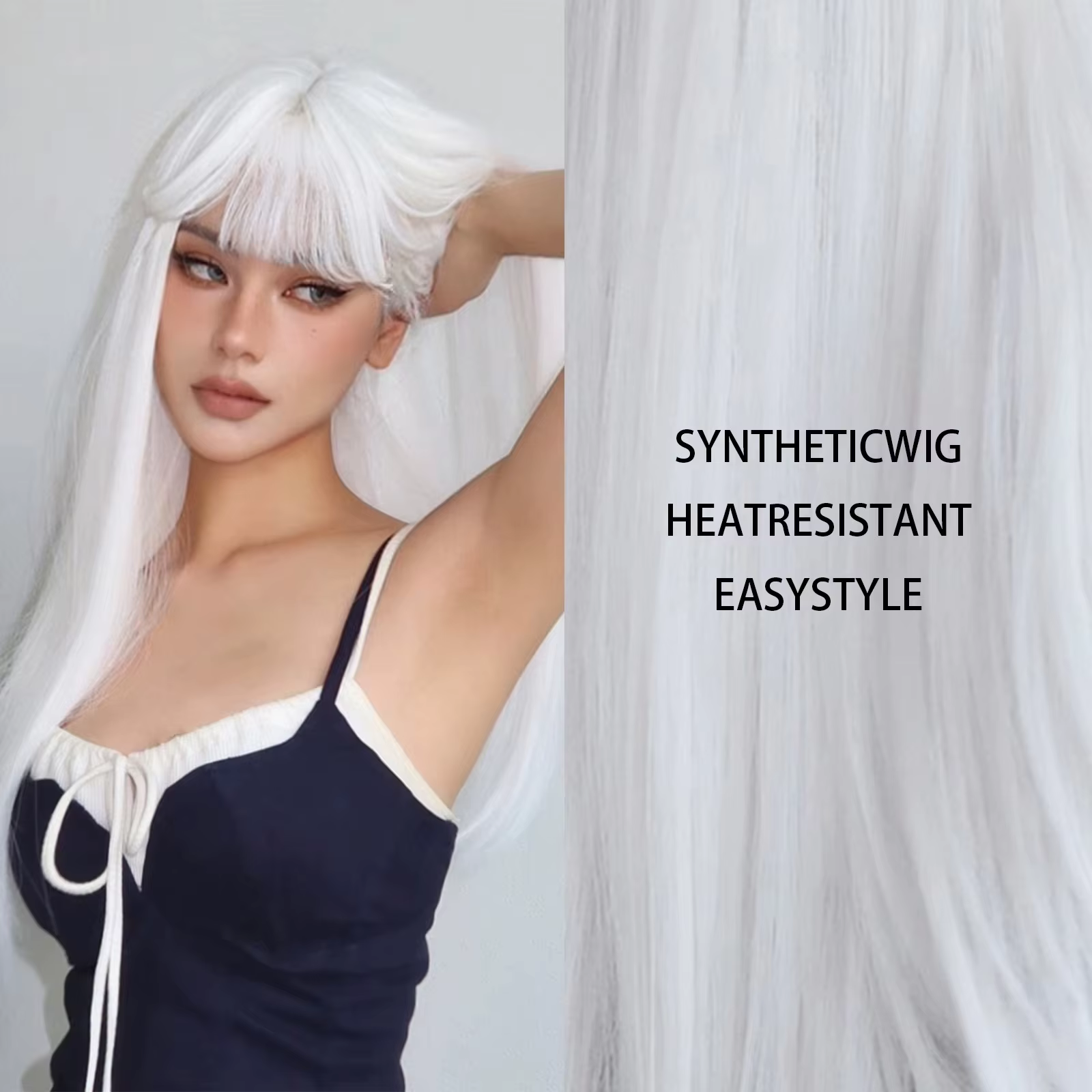 Perruques synthétiques longues et droites blanches pour femmes, cheveux artificiels colorés pour fêt