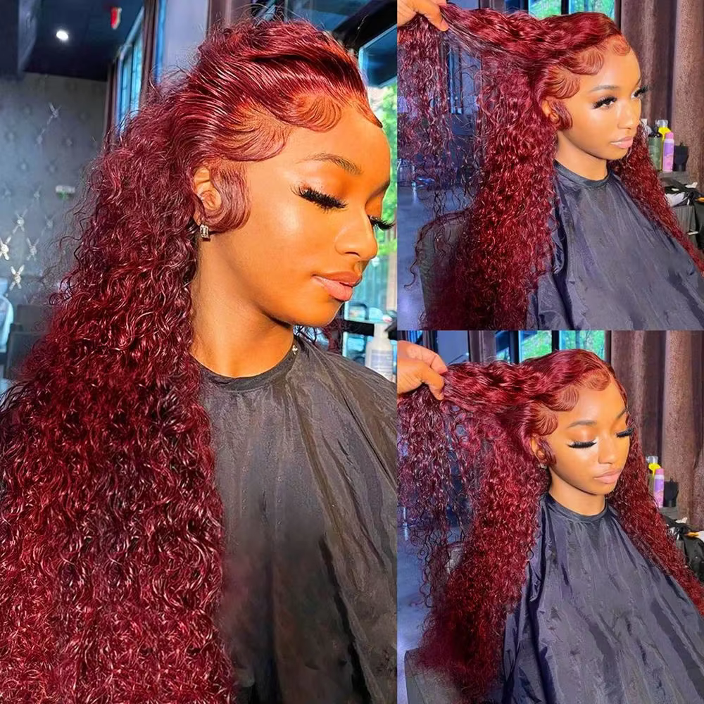 Perruques Lace Frontal 13x6 Deep Curly Wave Bourgogne 99J, Densité 200, Perruque Full Lace Front HD