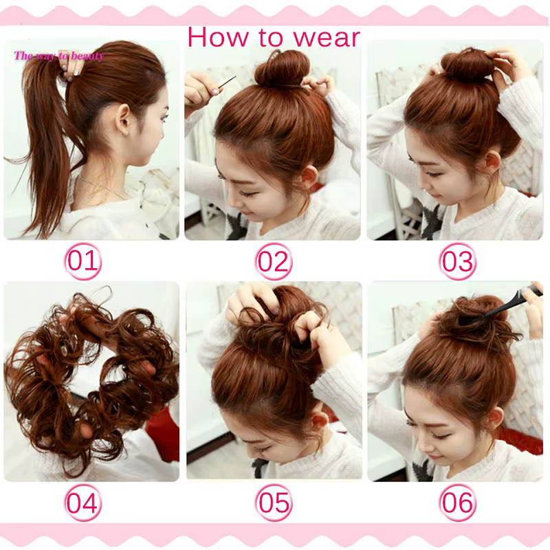 Chignon synthétique en désordre, Extension capillaire courte bouclée et moelleuse, bande élastique e