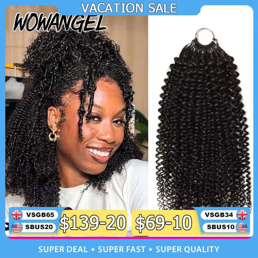 Extension de cheveux humains au Crochet, plumes, pour tressage, crépus bouclés, pré-séparés, invisib