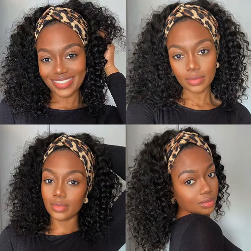 Perruque bandeau cheveux humains crépus bouclés pour femmes noires, densité 250%, sans colle, brésil