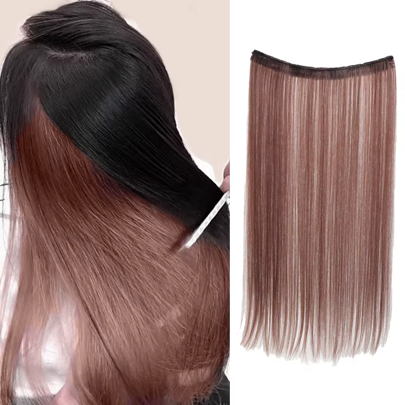 Extensions de cheveux colorées à clipser - Avec cinq clips / Postiche long et lisse en fibre synthét