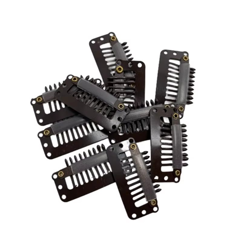 20/40 pièces 9 dents Beige/marron/noir Extensions de cheveux Clips Extension de cheveux perruques Sn