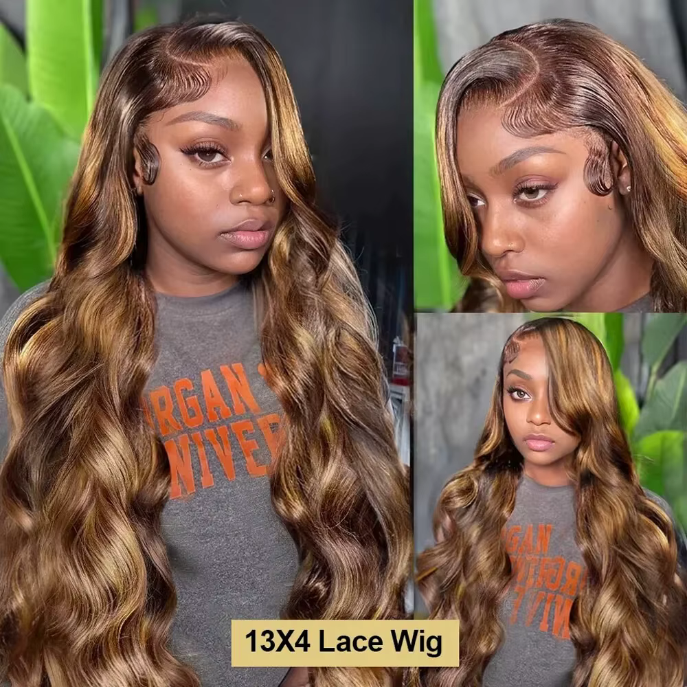 Perruques en cheveux humains ondulés 13x4 avec dentelle frontale, densité 200%, 40 pouces, mèches 4/