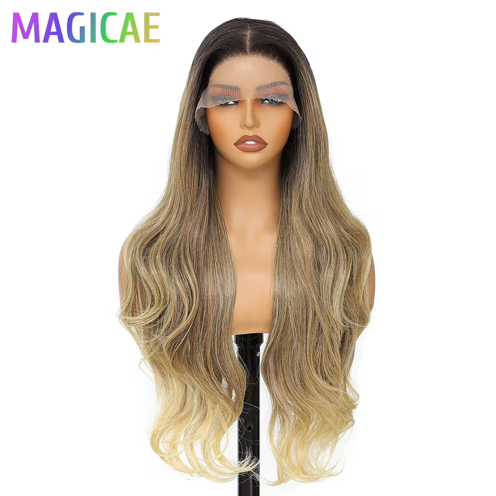 Magicae 30 pouces 13X4 vague de corps dentelle frontale perruques Ombre brun blond 613 #   Perruques