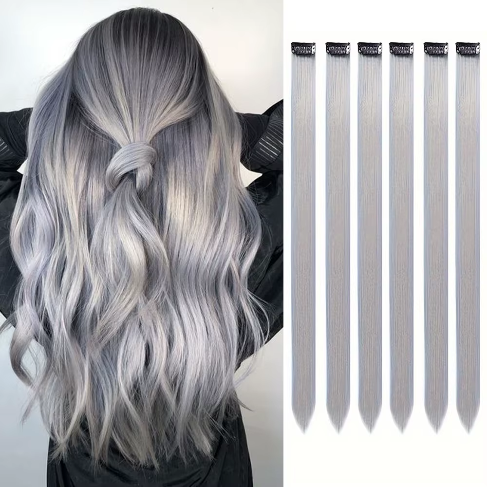 Extensions capillaires synthétiques à clips, 6 pièces/paquet, reflets colorés pour filles, 22 pouces