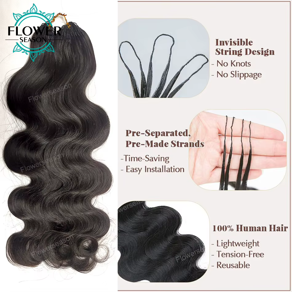 Extensions de Cheveux Naturels au Crochet Pré-Mathiés Sans Nministériels d, Vague de Corps, Plume, S