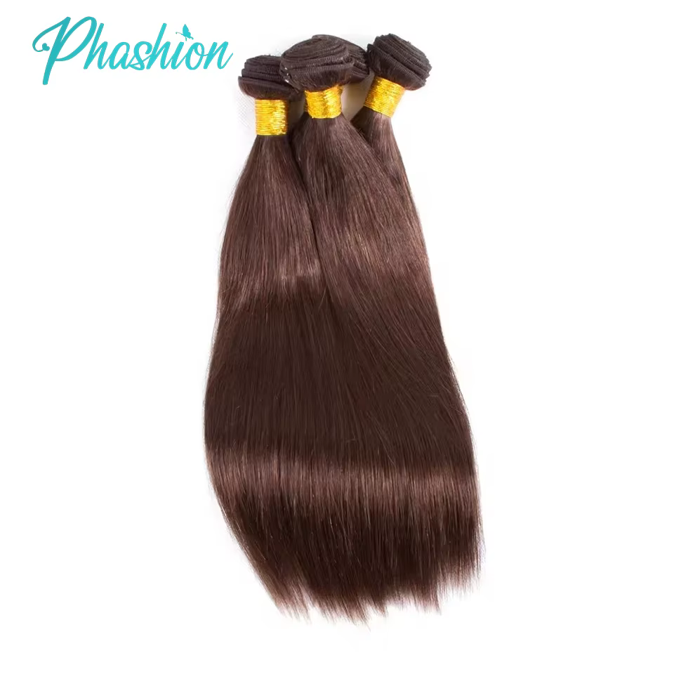 Phashion # 4 paquets droits brun chocolat armure avec fermeture à lacets 2x6 cheveux humains colorés