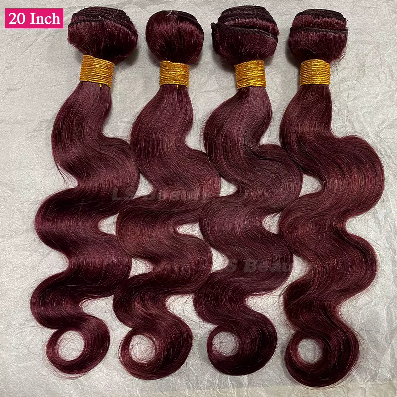 Extensions de cheveux humains 100% naturels, ondulés, couleur bordeaux 99j, 1/3/4 paquets, tissage b