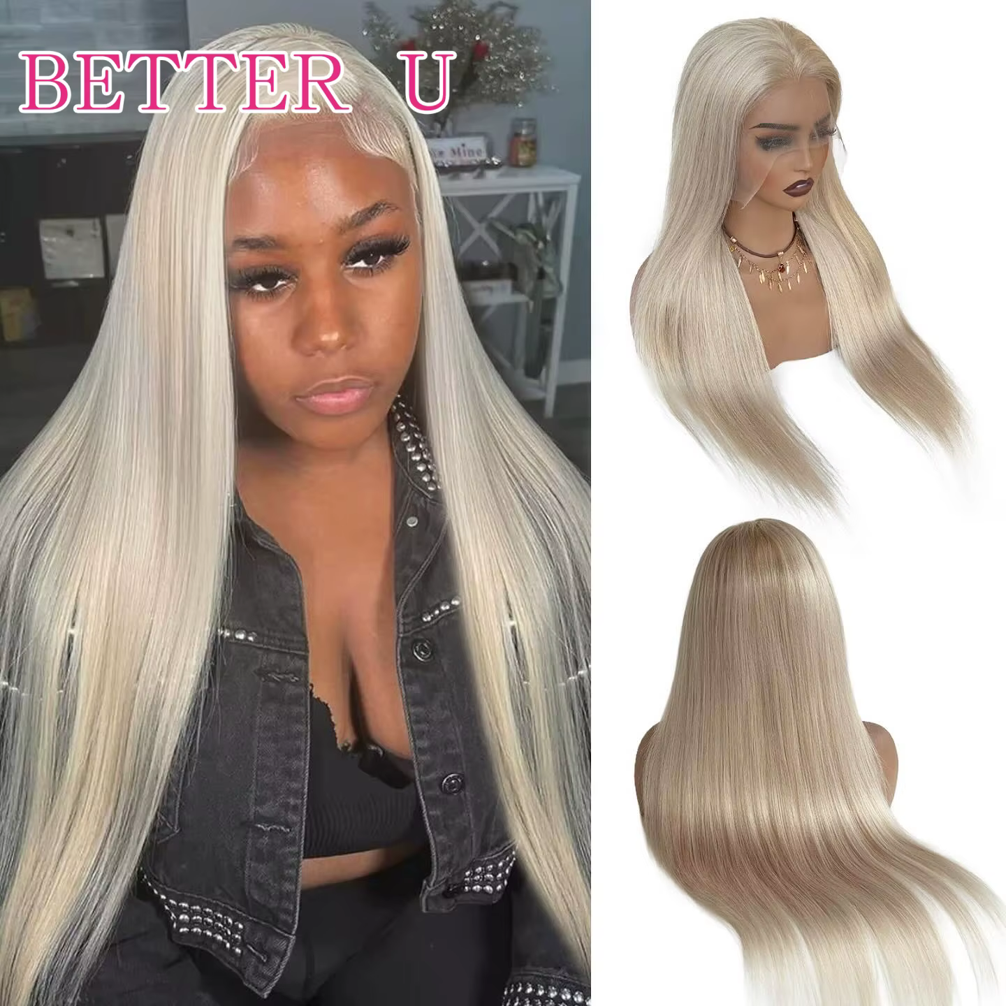 Perruque Lace Closure Wig naturelle HD sans colle, cheveux lisses, blond blanc, platine, suisse, pre