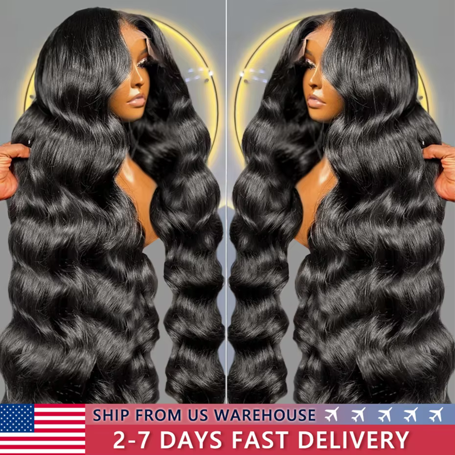 Perruque Lace Frontal Wig brésilienne naturelle, cheveux humains, Body Wave, 32 pouces, 13x4, 13x6, 
