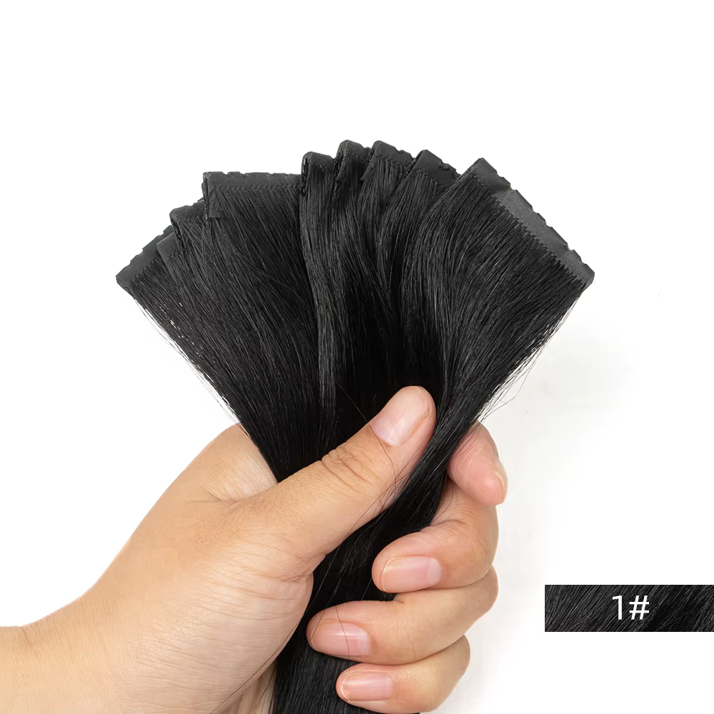 Extensions de cheveux invisibles à double onglets, 12 à 24 pouces, bande cutanée en PU, cabelo human