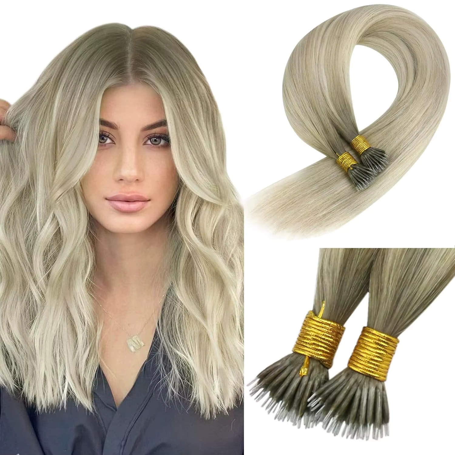 VeSunny Nano perle Extensions de cheveux cheveux humains Balayage Blonde Nano Extensions Remy Salon