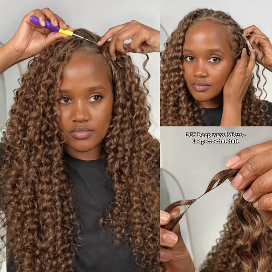 Extensions de cheveux humains bouclés bruns à ondulations profondes, pré-séparées, pour tresses bohè